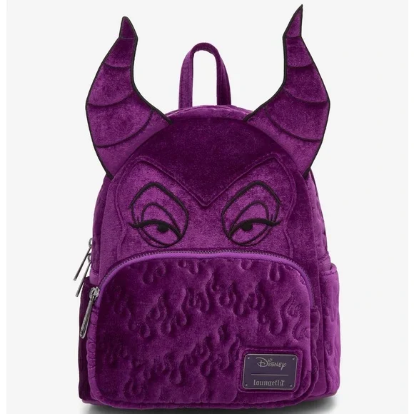 Loungefly Disney Sleeping Beauty Purple Velvet Maleficent Figural Mini Backpack - Picture 1 of 4